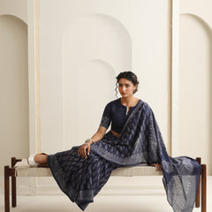 Women Hand Block Blue Pure Cotton Printed Saree