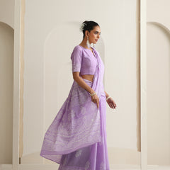 Women Hand Block Purple Pure Cotton Printed Saree