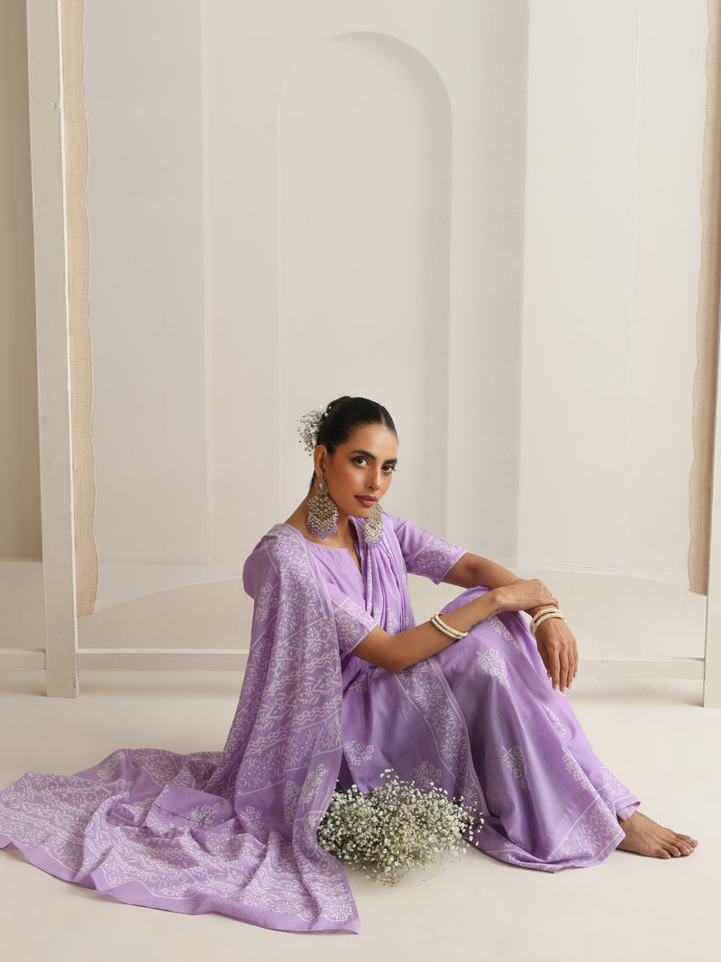 Women Hand Block Purple Pure Cotton Printed Saree