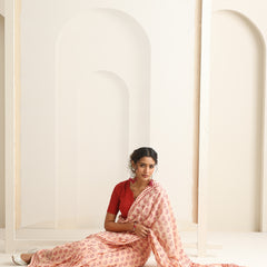 Women Hand Block Peach Pure Cotton Printed Saree