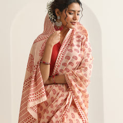 Women Hand Block Peach Pure Cotton Printed Saree