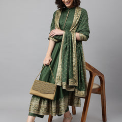 Green printed Kurta with Palazzos with dupatta