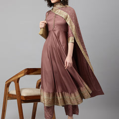 Brown solid Kurta with Trousers with dupatta