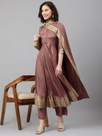 Brown solid Kurta with Trousers with dupatta