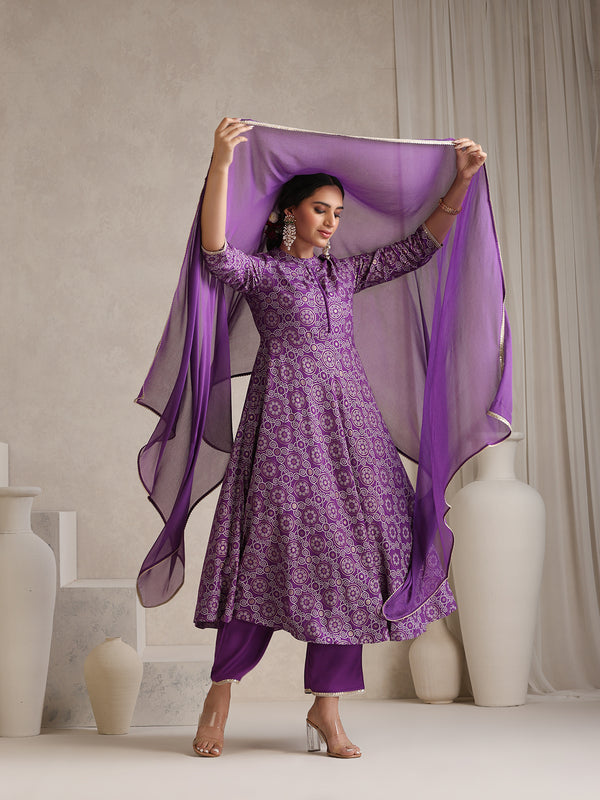 Khushal K Floral Printed Mandarin Collar Kurta set
